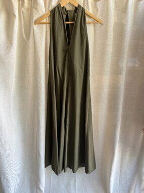 IMPERIAL Olive Green Halter Midi Dress Open Back Cotton Italy Size S/M